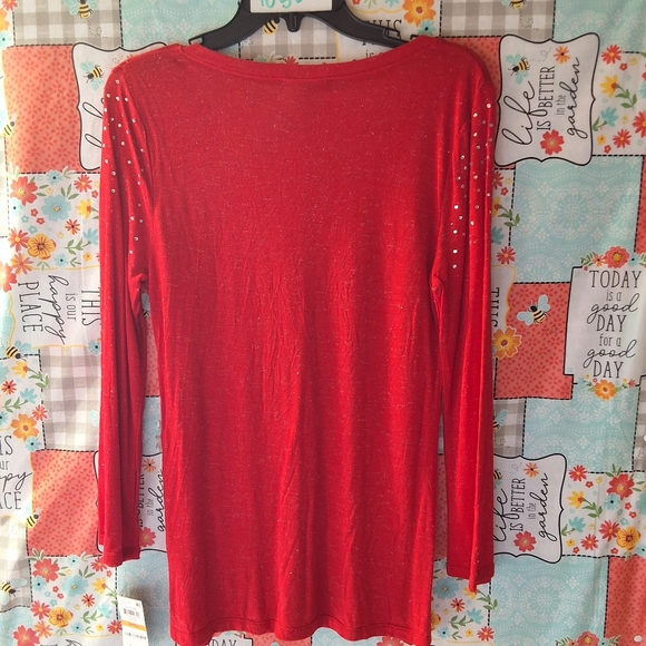 NWT INC METALLIC V-NECK PULLOVER TOP - Picture 3 of 13